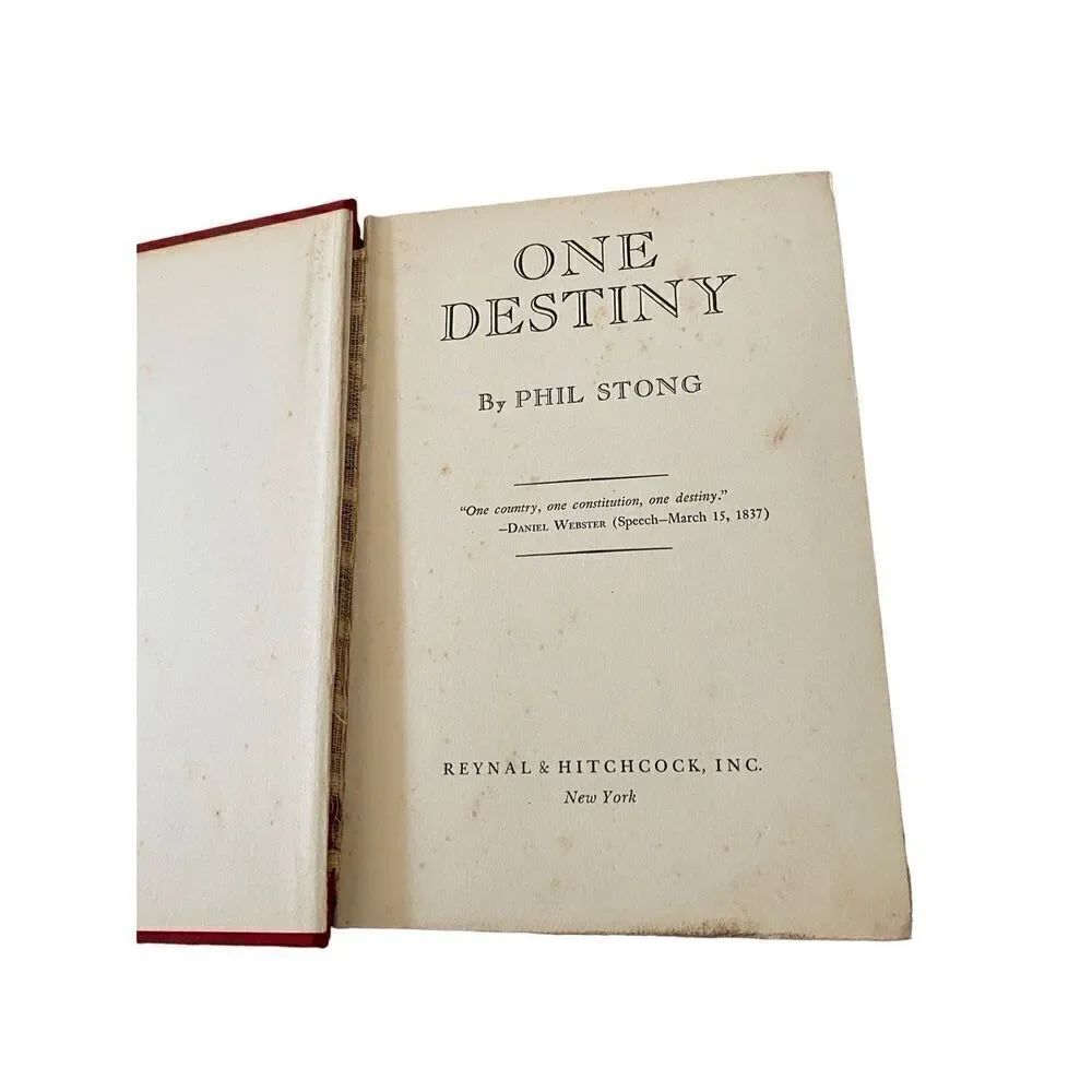 One Destiny By Phil Stong Hardcover Book 1942 Novel